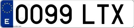 Ejemplo de matrícula española 0099 LTX