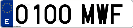 Ejemplo de matrícula de coche ordinaria 0100 MWF