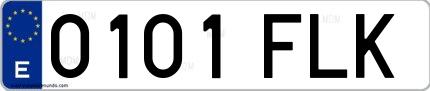 Ejemplo de matrícula española 0101 FLK