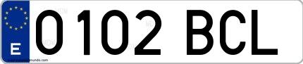Ejemplo de matrícula española 0102 BCL