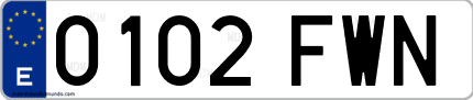 Ejemplo de matrícula de coche ordinaria 0102 FWN