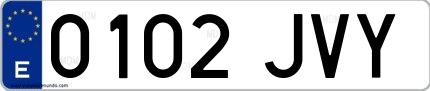 Ejemplo de matrícula española 0102 JVY