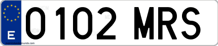 Ejemplo de matrícula de coche ordinaria 0102 MRS