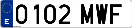 Ejemplo de matrícula de coche ordinaria 0102 MWF