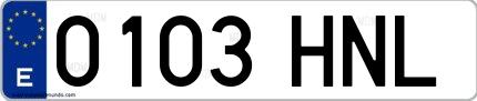 Ejemplo de matrícula española 0103 HNL