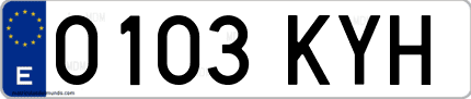 Ejemplo de matrícula de coche ordinaria 0103 KYH
