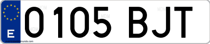 Ejemplo de matrícula de coche ordinaria 0105 BJT