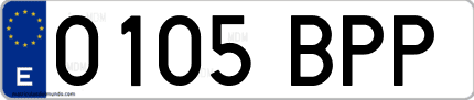 Ejemplo de matrícula de coche ordinaria 0105 BPP