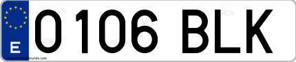 Ejemplo de matrícula de coche ordinaria 0106 BLK
