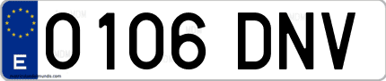 Ejemplo de matrícula de coche ordinaria 0106 DNV