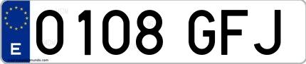 Ejemplo de matrícula española 0108 GFJ