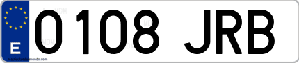Ejemplo de matrícula de coche ordinaria 0108 JRB