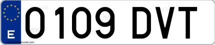 Ejemplo de matrícula española 0109 DVT
