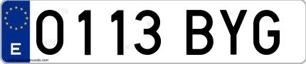 Ejemplo de matrícula española 0113 BYG