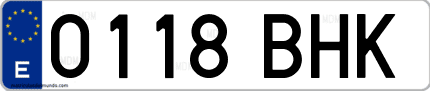 Ejemplo de matrícula de coche ordinaria 0118 BHK