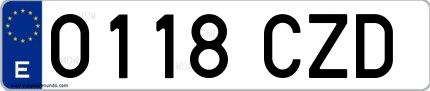 Ejemplo de matrícula española 0118 CZD