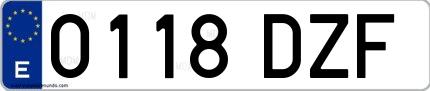Ejemplo de matrícula española 0118 DZF