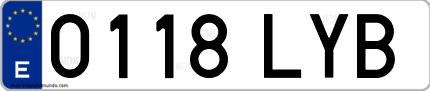 Ejemplo de matrícula de coche ordinaria 0118 LYB