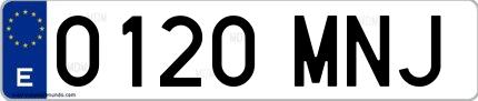 Ejemplo de matrícula española 0120 MNJ