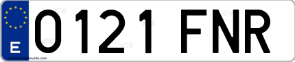 Ejemplo de matrícula de coche ordinaria 0121 FNR