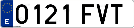 Ejemplo de matrícula de coche ordinaria 0121 FVT