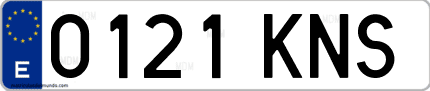 Ejemplo de matrícula de coche ordinaria 0121 KNS