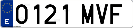 Ejemplo de matrícula de coche ordinaria 0121 MVF