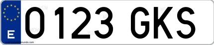 Ejemplo de matrícula española 0123 GKS