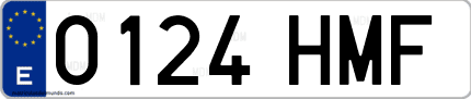 Ejemplo de matrícula de coche ordinaria 0124 HMF