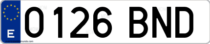 Ejemplo de matrícula de coche ordinaria 0126 BND
