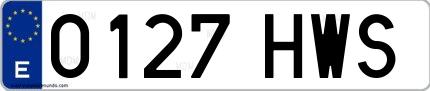 Ejemplo de matrícula española 0127 HWS