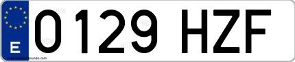 Ejemplo de matrícula española 0129 HZF