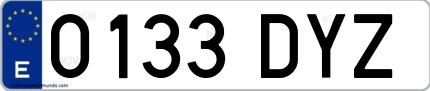 Ejemplo de matrícula española 0133 DYZ