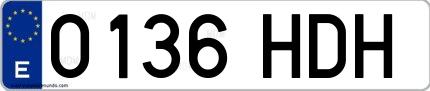Ejemplo de matrícula española 0136 HDH