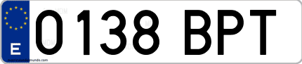Ejemplo de matrícula de coche ordinaria 0138 BPT