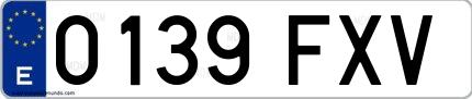 Ejemplo de matrícula española 0139 FXV