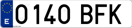 Ejemplo de matrícula de coche ordinaria 0140 BFK