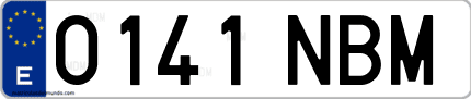 Ejemplo de matrícula de coche ordinaria 0141 NBM