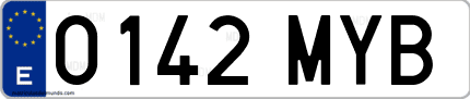 Ejemplo de matrícula de coche ordinaria 0142 MYB