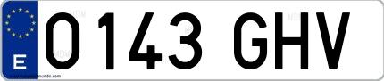 Ejemplo de matrícula española 0143 GHV