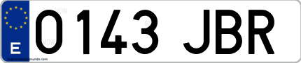 Ejemplo de matrícula de coche ordinaria 0143 JBR