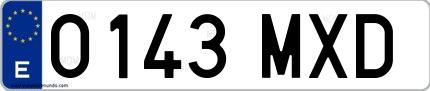 Ejemplo de matrícula española 0143 MXD