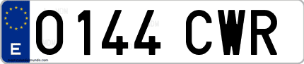 Ejemplo de matrícula de coche ordinaria 0144 CWR