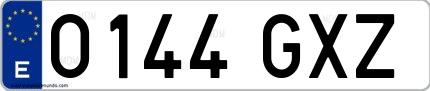 Ejemplo de matrícula española 0144 GXZ