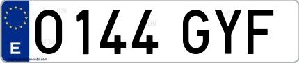 Ejemplo de matrícula española 0144 GYF