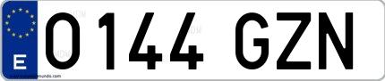 Ejemplo de matrícula española 0144 GZN