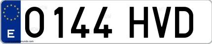 Ejemplo de matrícula española 0144 HVD