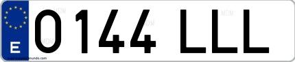 Ejemplo de matrícula española 0144 LLL