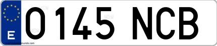 Ejemplo de matrícula española 0145 NCB