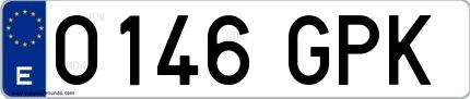 Ejemplo de matrícula española 0146 GPK